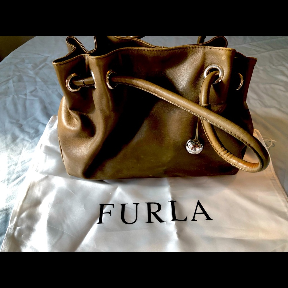 Furla Carmen olive leather handbag